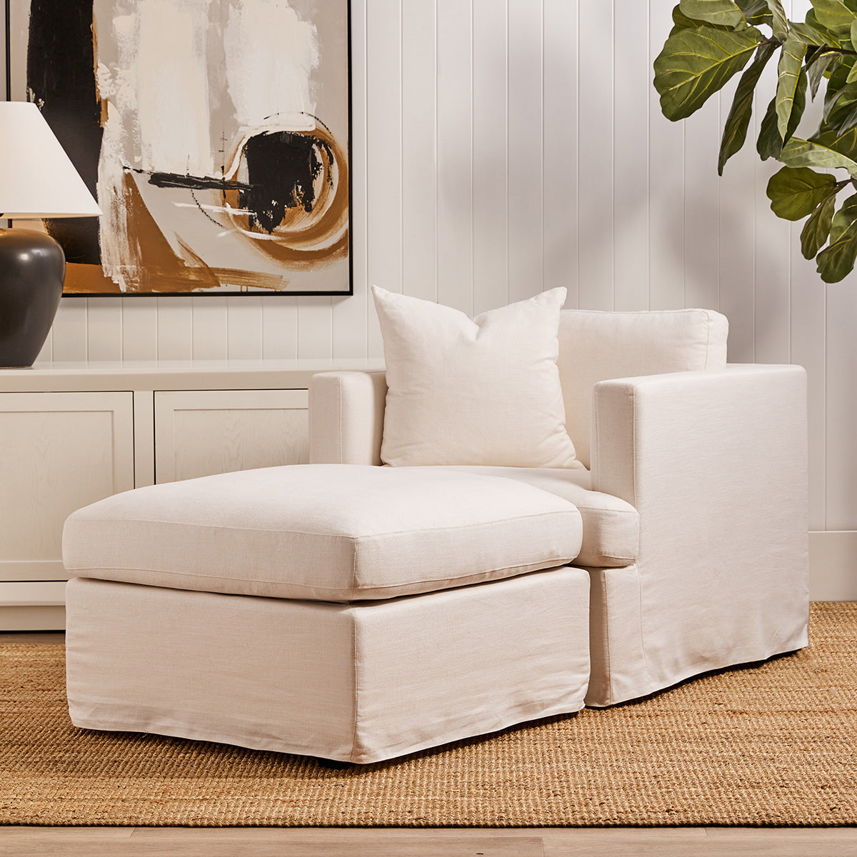 Byron Slip Cover Ottoman - Lifestyle