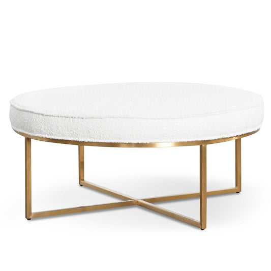 Jazz Ottoman - Brushed Gold Base & Ivory White Boucle