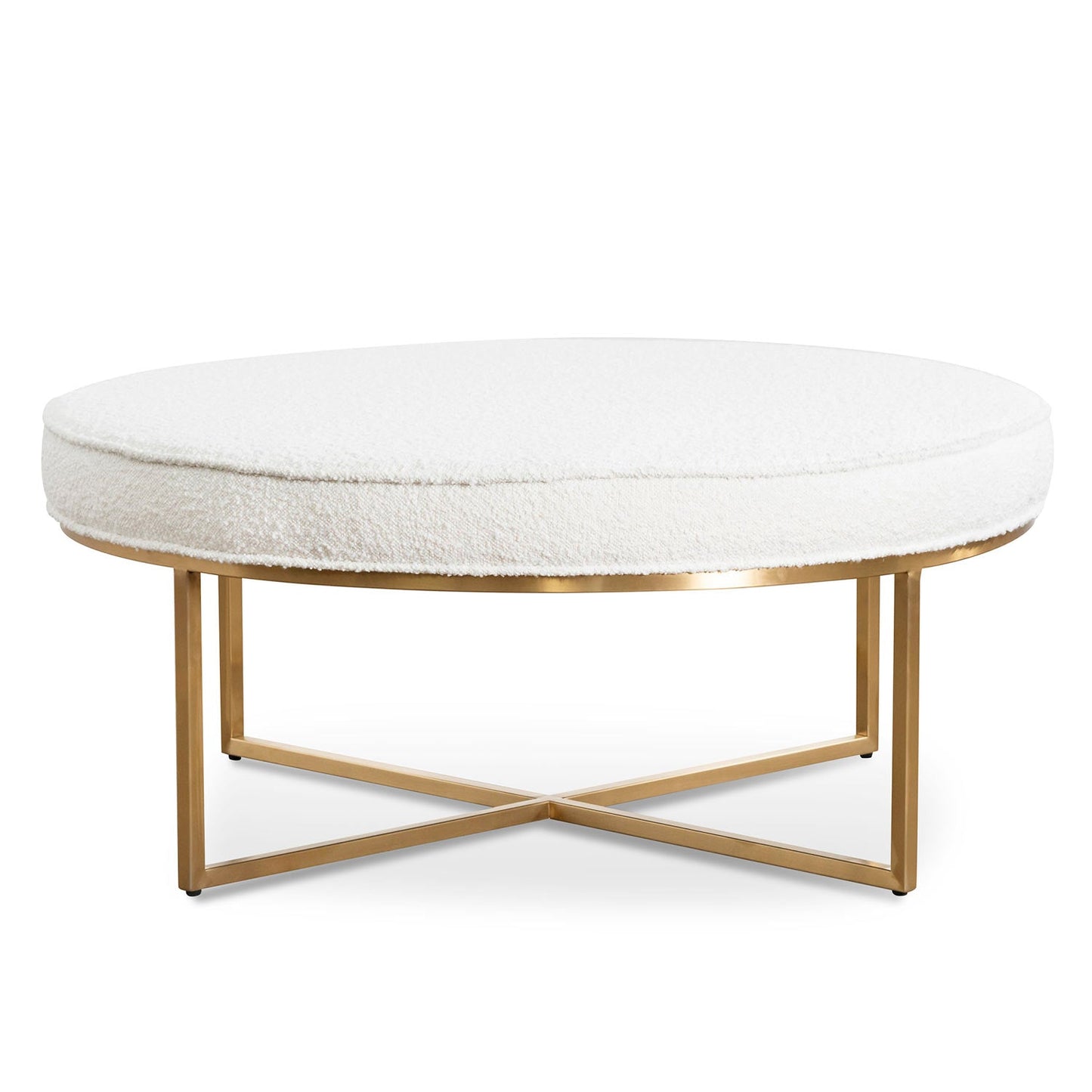 Jazz Ottoman - Brushed Gold Base & Ivory White Boucle